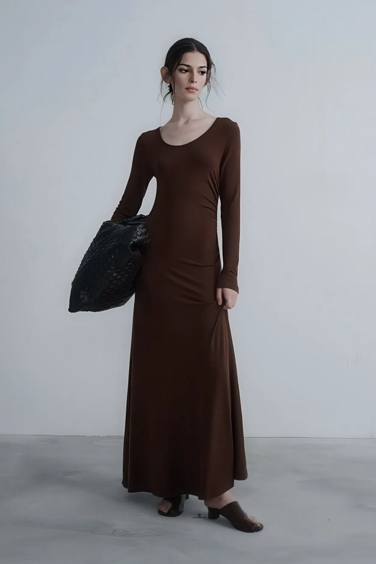 Autumn Long Ruching Knit Dress