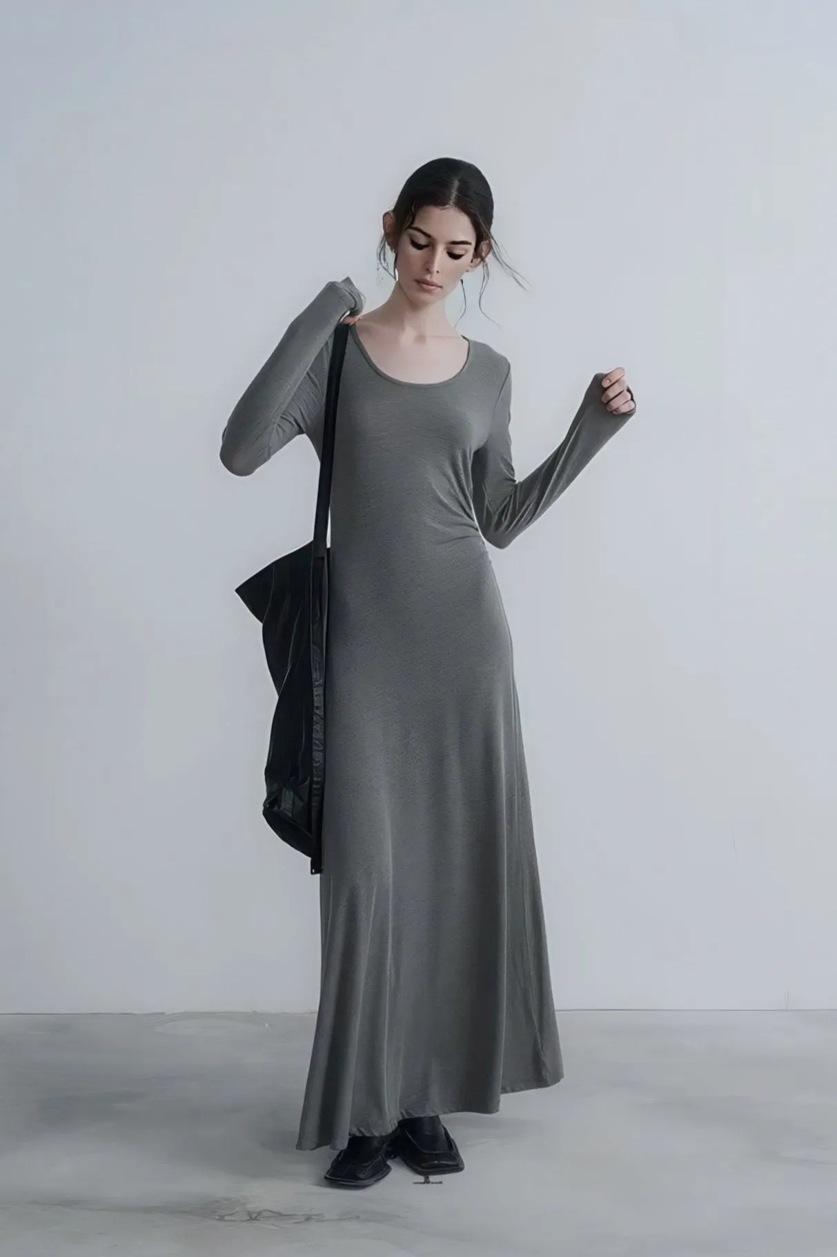 Autumn Long Ruching Knit Dress