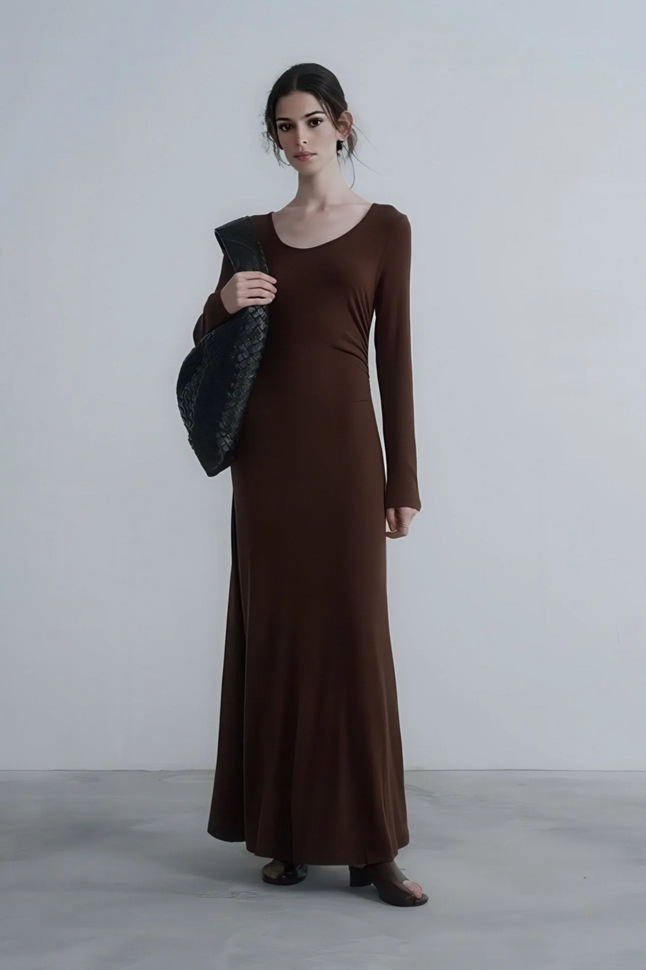 Autumn Long Ruching Knit Dress