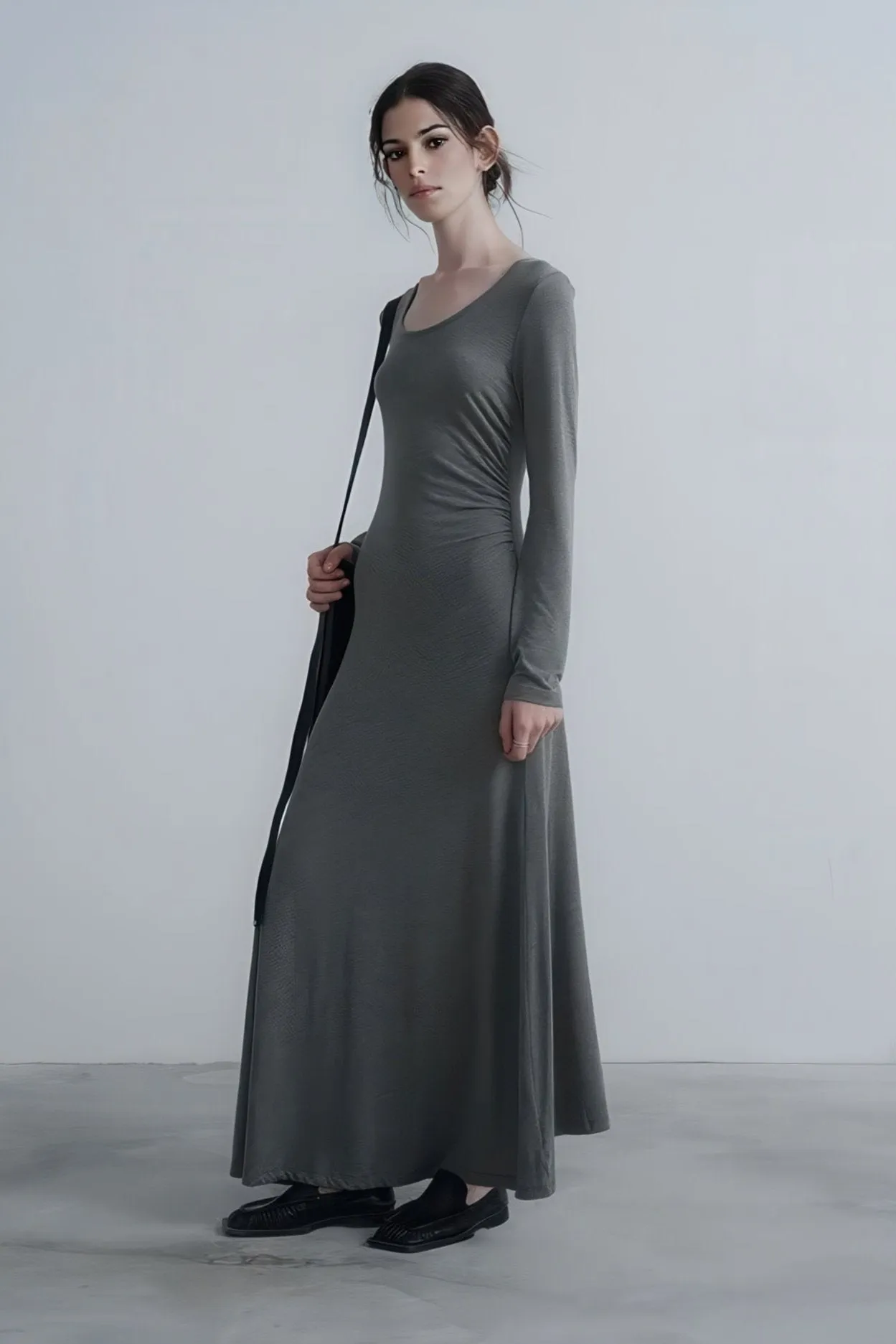 Autumn Long Ruching Knit Dress