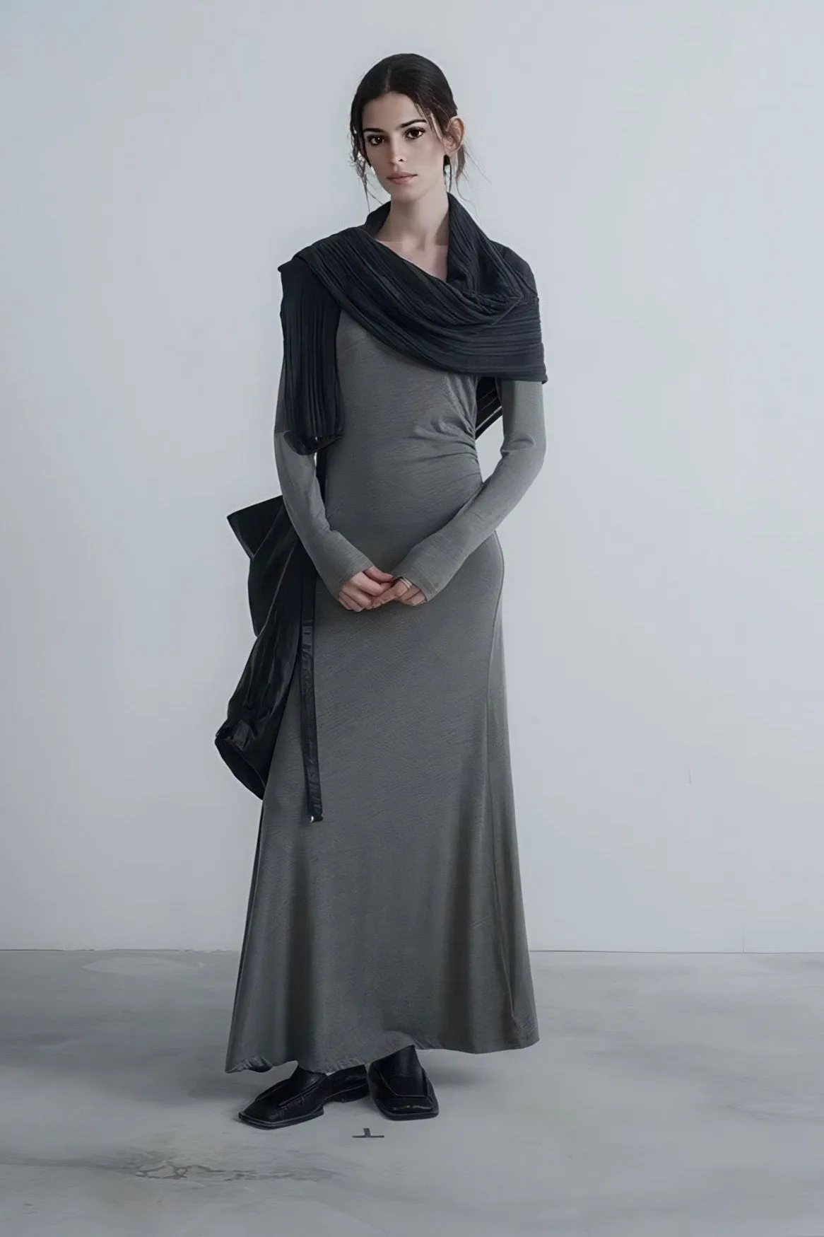 Autumn Long Ruching Knit Dress
