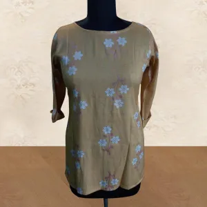 Beige Casual Wear Floral Printed Cotton Top