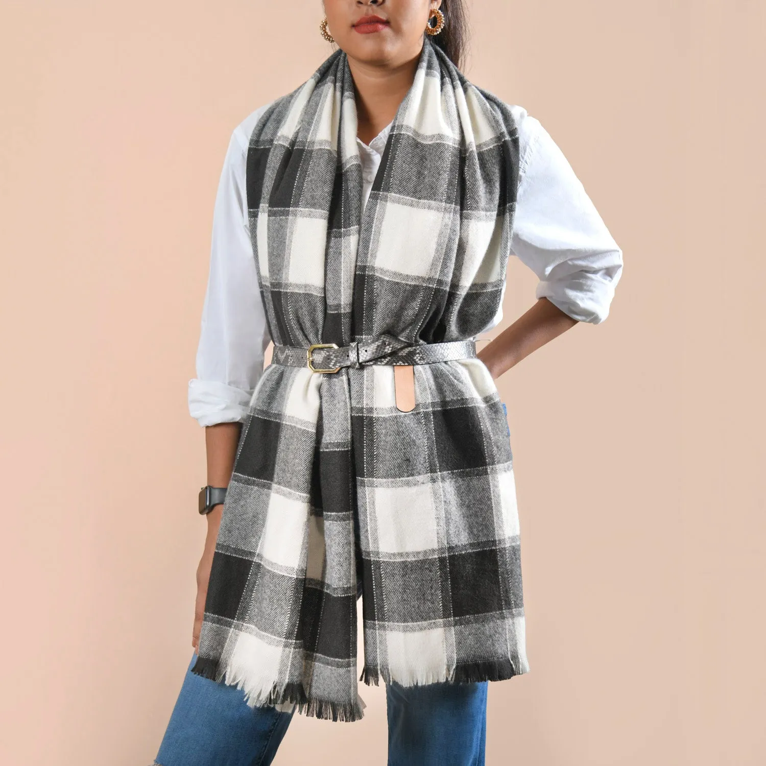 Black And White Plaid Scarf