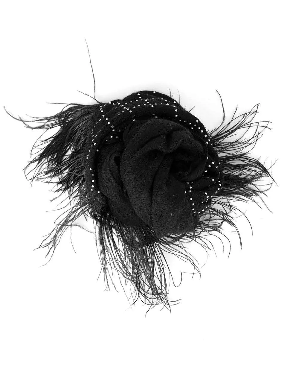 Black Crystal Feather Cashmere Shawl