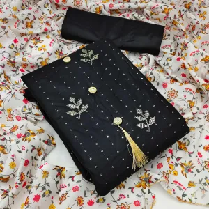 Black Festive Wear Sequins Work Cotton Dress Material