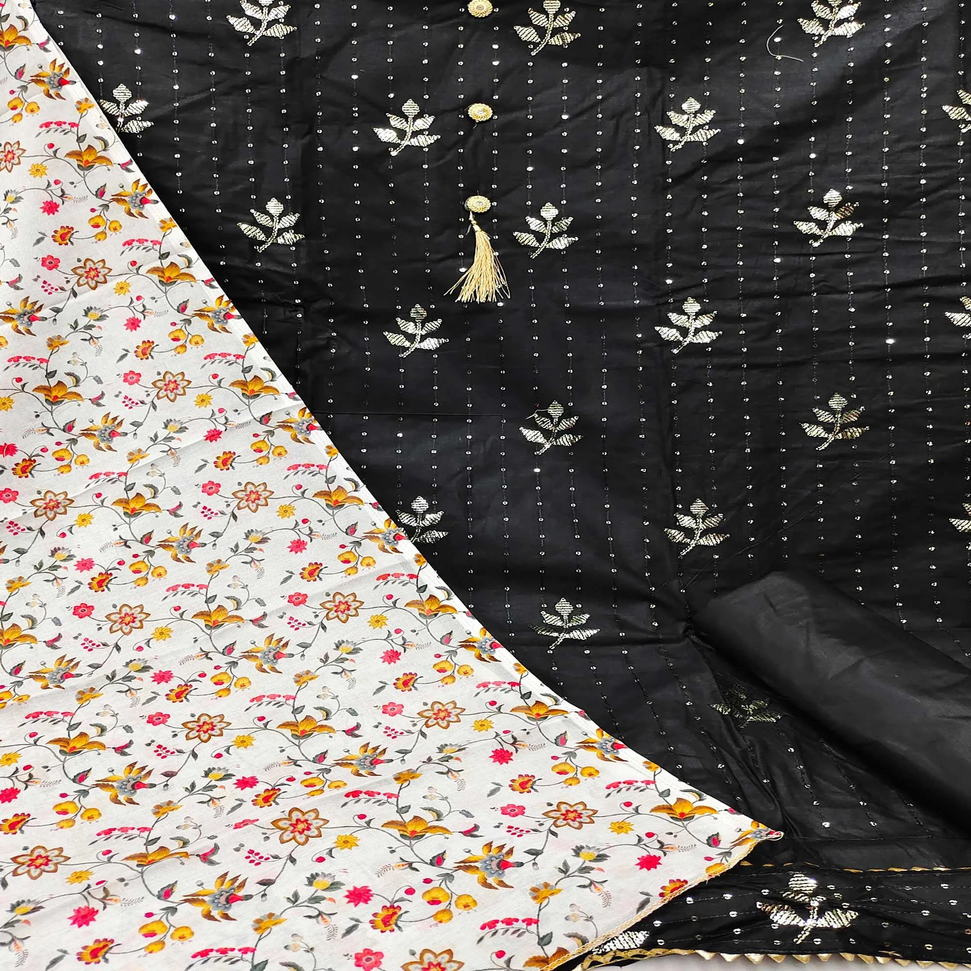 Black Festive Wear Sequins Work Cotton Dress Material