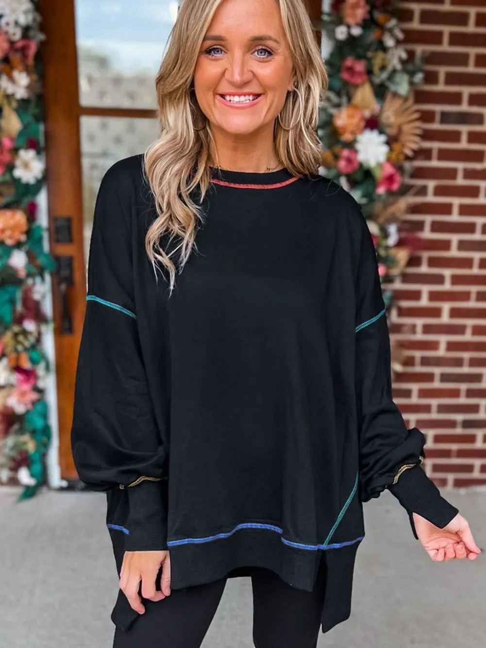 Black Oversized Split Stitch Sweatshirt
