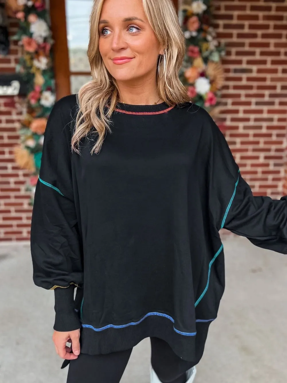 Black Oversized Split Stitch Sweatshirt