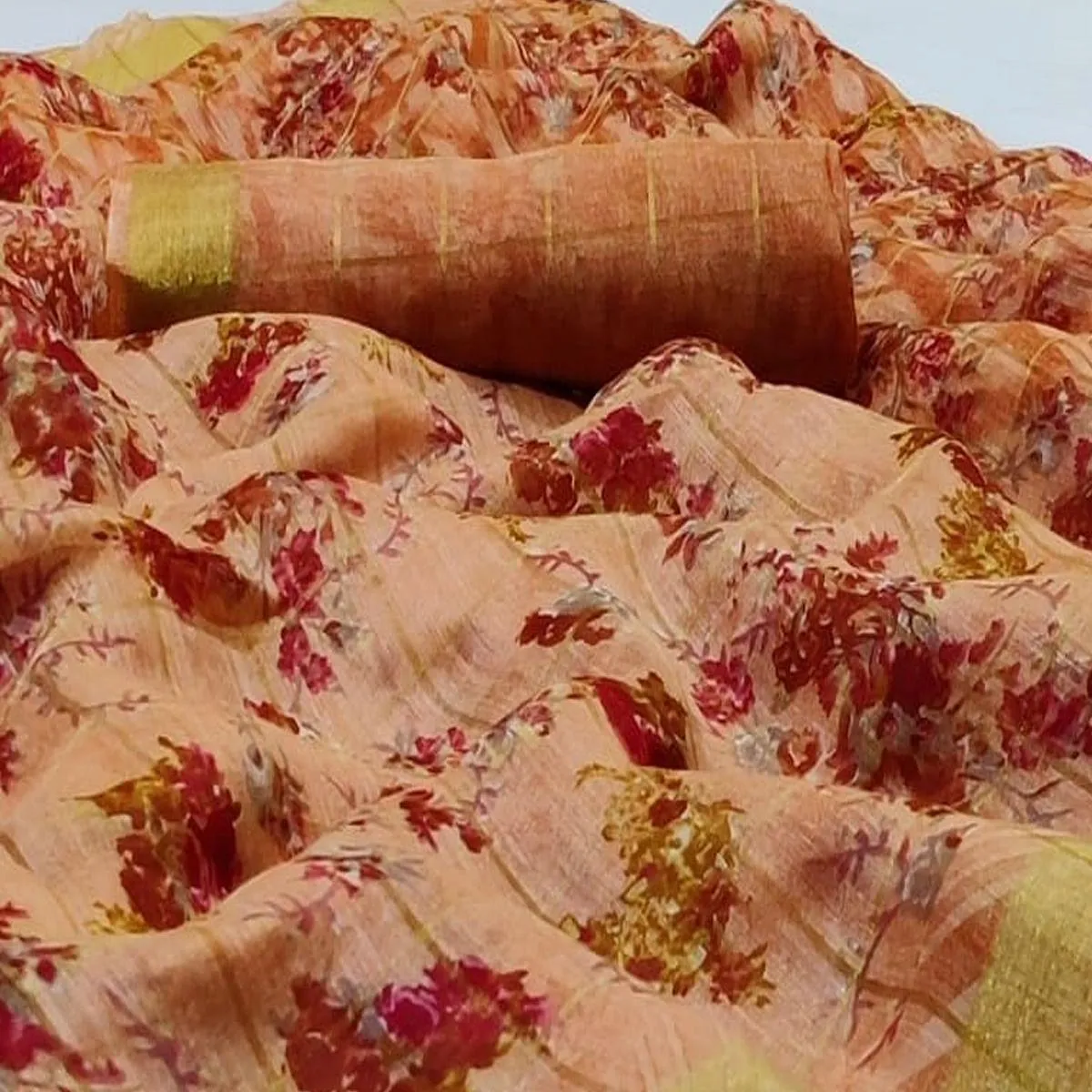 Blissful Peach Colored Casual Wear Fancy Printed Cotton Saree