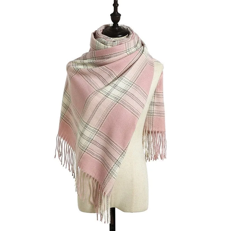 British Style Warm Imitated Cashmere Tassled Shawl Scarf