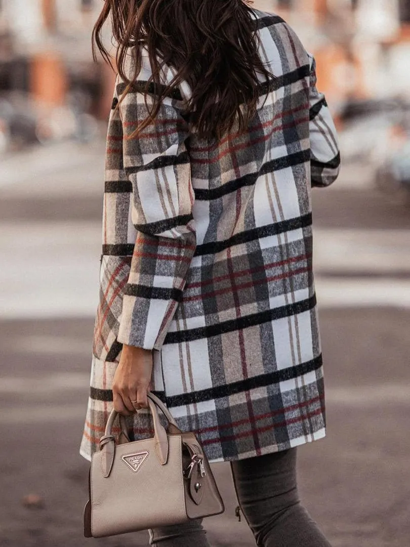 Buttoned Plaid Overcoat