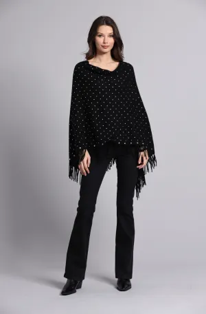 Cashmere Fringe Ruana With Studs