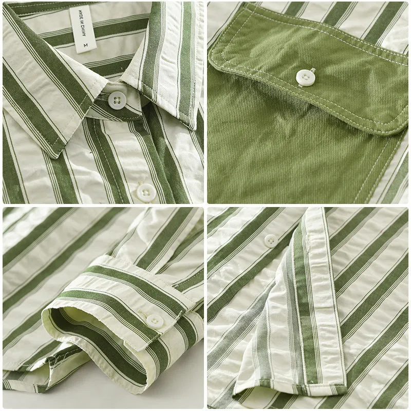 Casual Striped Button-Up Shirt with Contrast Pocket