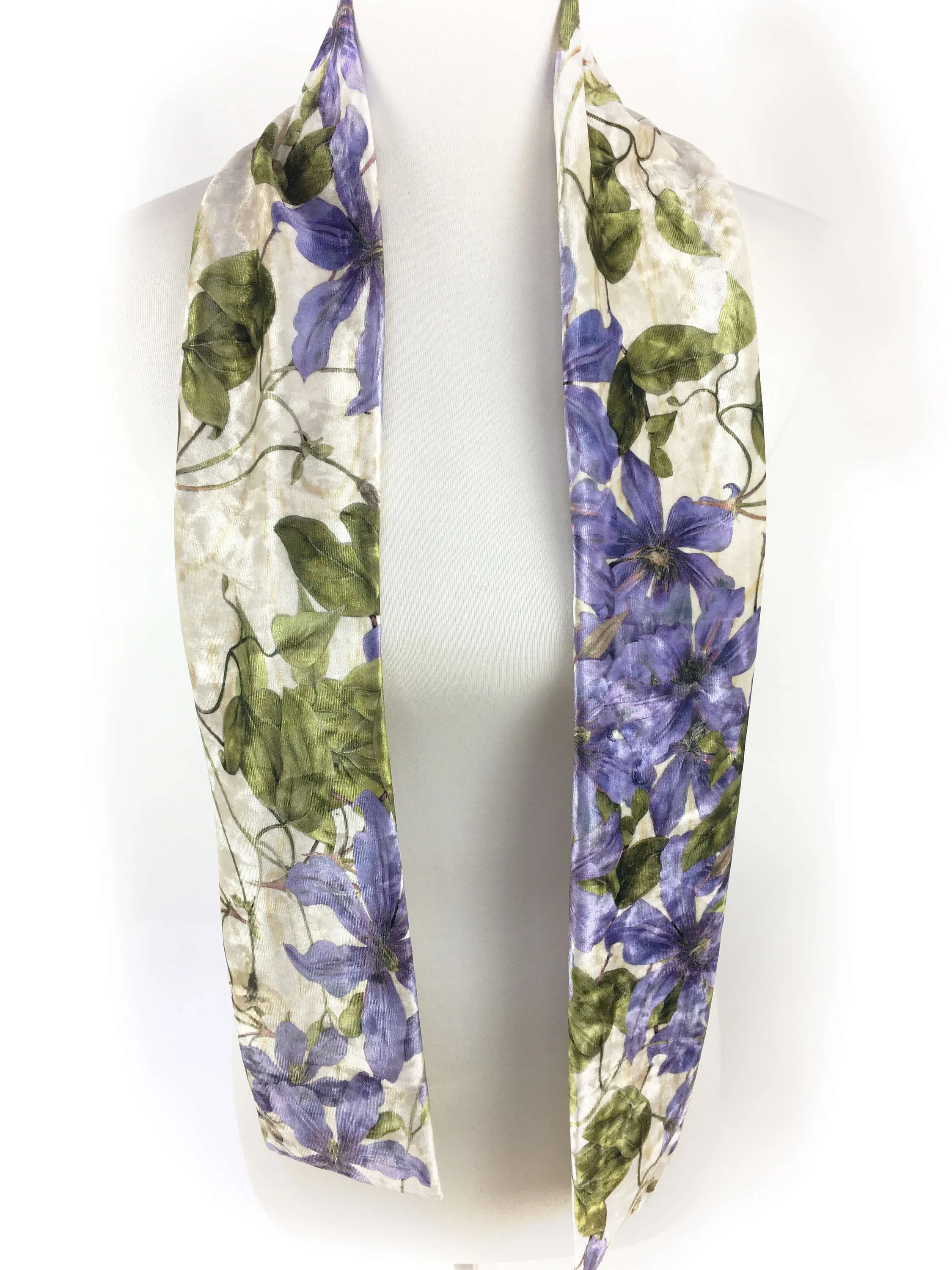 Clematis,Velour Scarf,Womans scarf,Periwinkle,Blue scarf,All season scarf,Lightweight scarf,Hand painted scarf,Ladies scarf,Botanical scarf