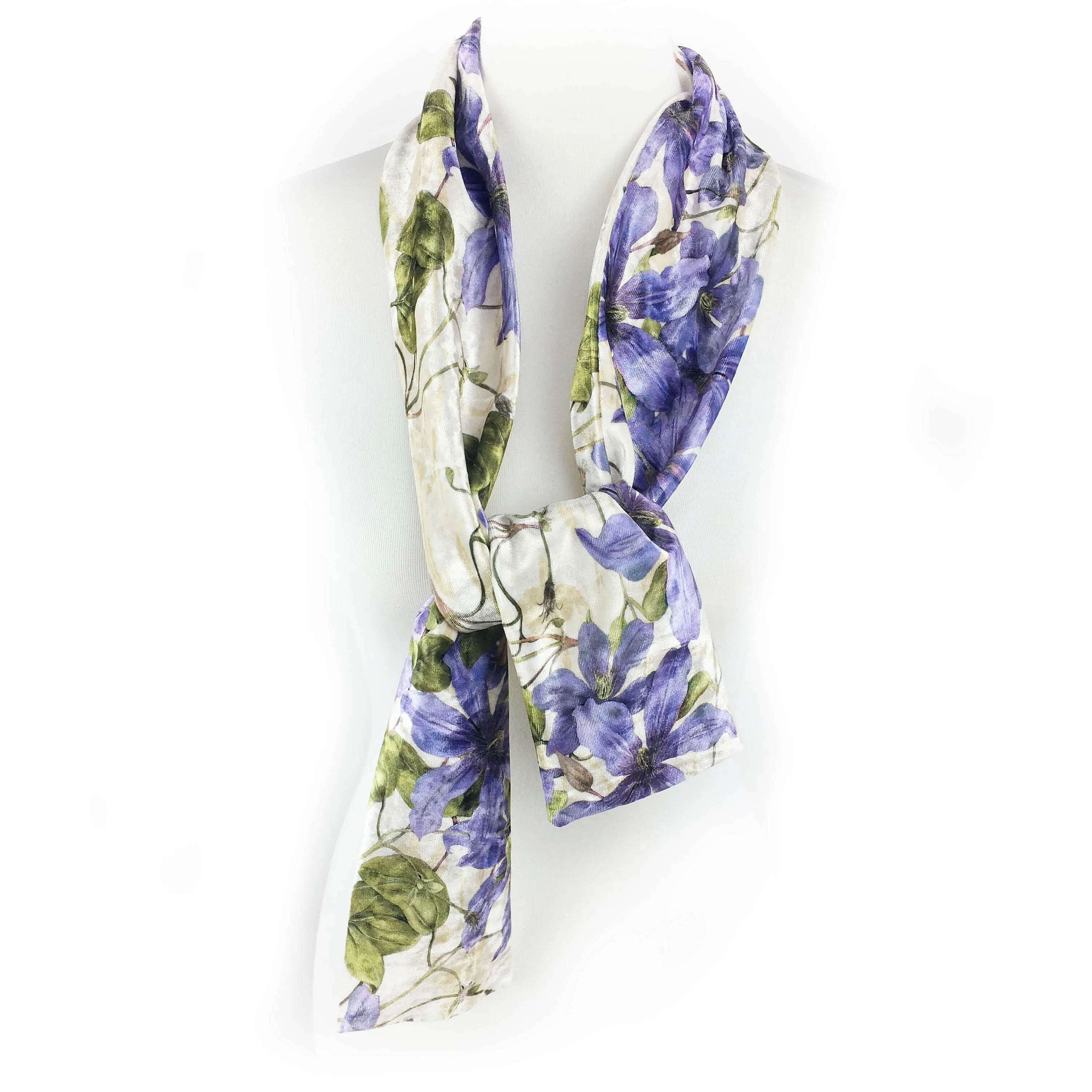 Clematis,Velour Scarf,Womans scarf,Periwinkle,Blue scarf,All season scarf,Lightweight scarf,Hand painted scarf,Ladies scarf,Botanical scarf