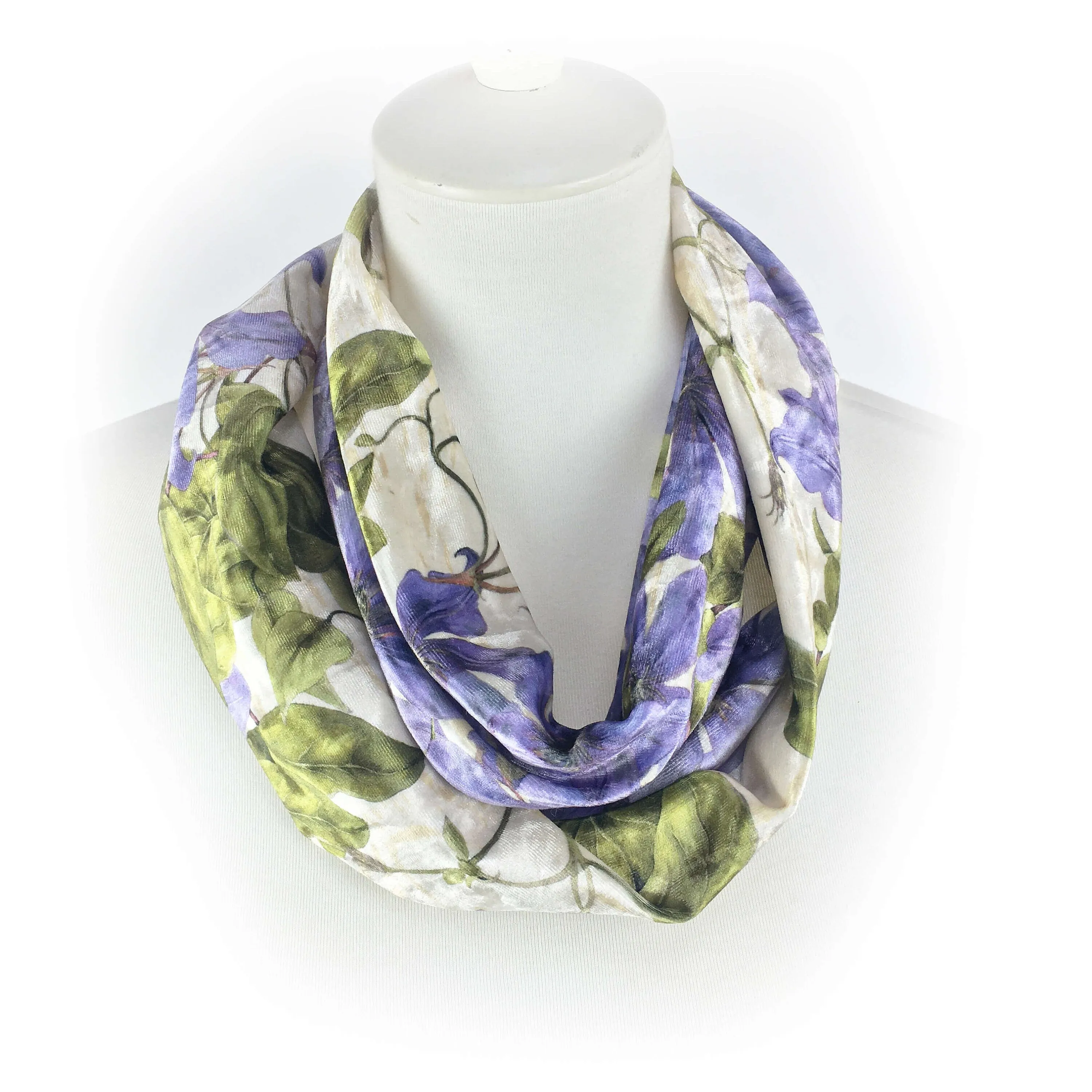 Clematis,Velour Scarf,Womans scarf,Periwinkle,Blue scarf,All season scarf,Lightweight scarf,Hand painted scarf,Ladies scarf,Botanical scarf