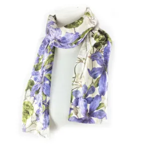 Clematis,Velour Scarf,Womans scarf,Periwinkle,Blue scarf,All season scarf,Lightweight scarf,Hand painted scarf,Ladies scarf,Botanical scarf