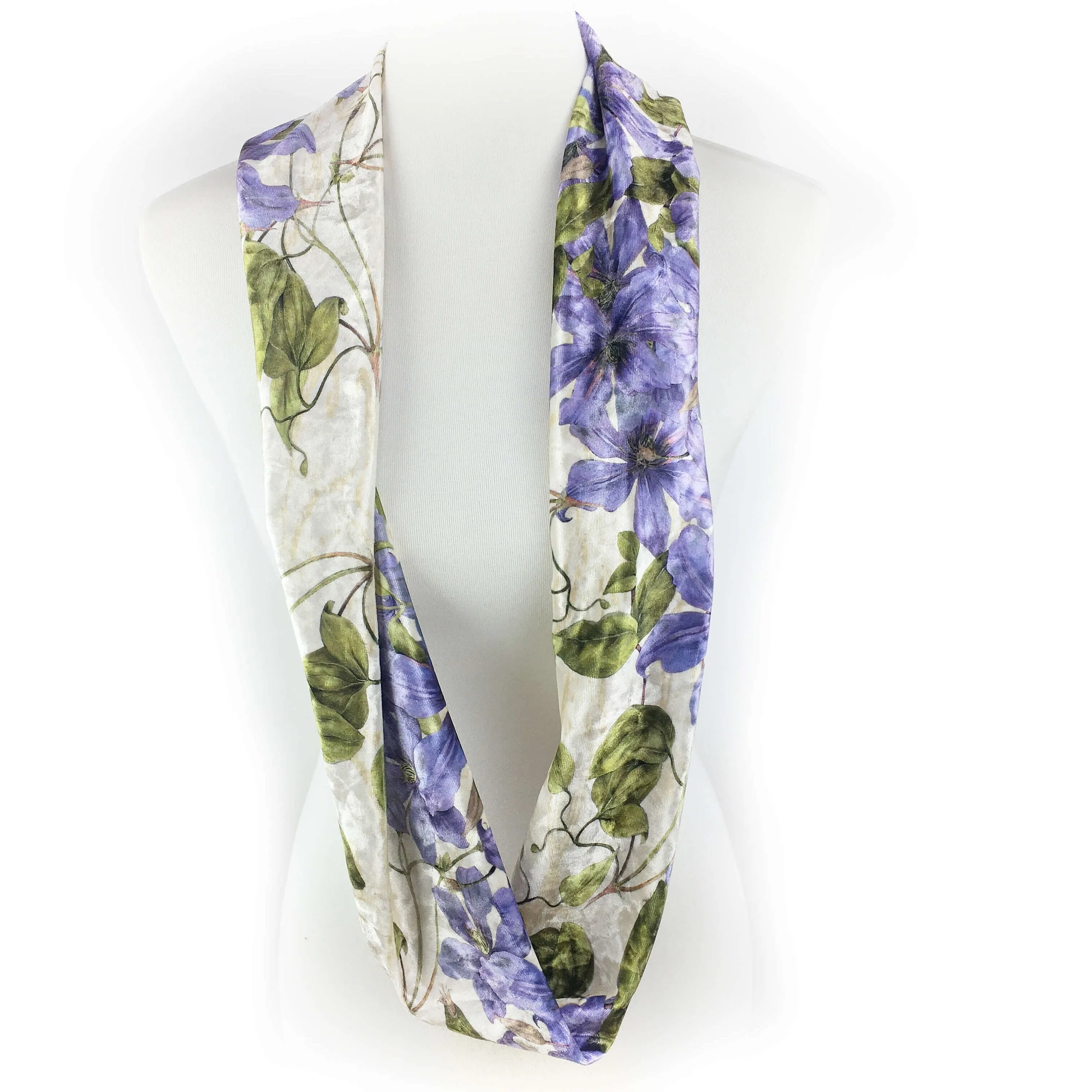 Clematis,Velour Scarf,Womans scarf,Periwinkle,Blue scarf,All season scarf,Lightweight scarf,Hand painted scarf,Ladies scarf,Botanical scarf