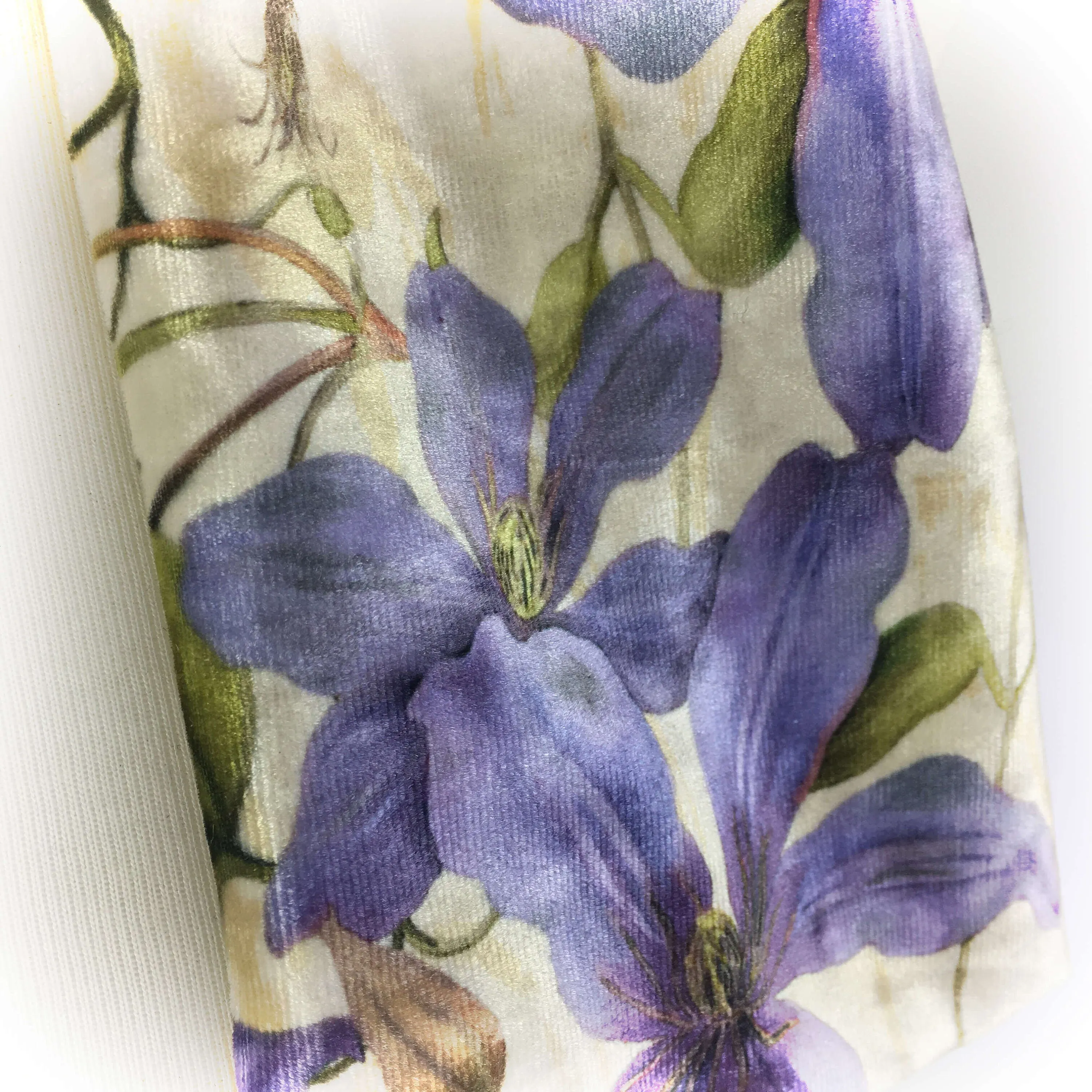 Clematis,Velour Scarf,Womans scarf,Periwinkle,Blue scarf,All season scarf,Lightweight scarf,Hand painted scarf,Ladies scarf,Botanical scarf