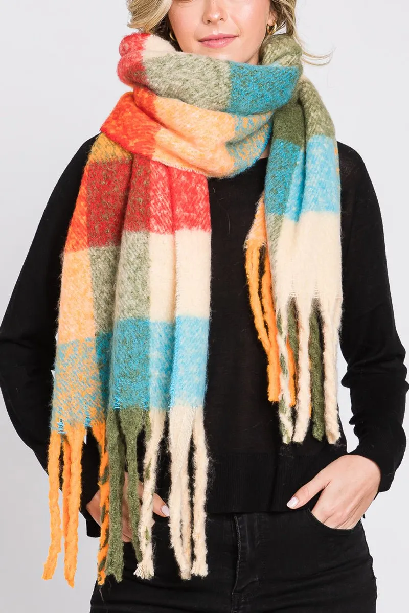 Coldwater Check Scarf, Olive/Orange