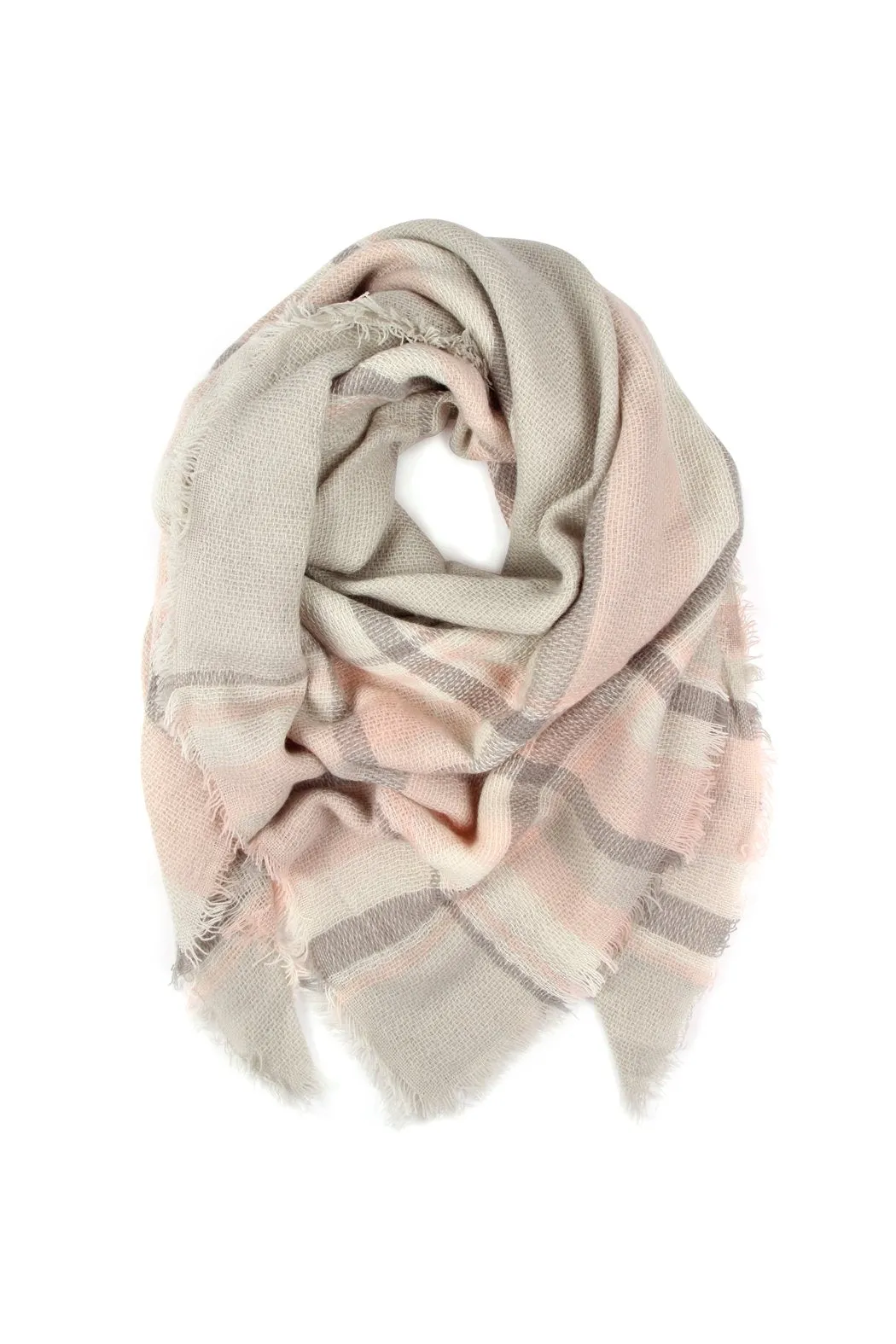 Colorblock Fringed Blanket Scarf - Style 6