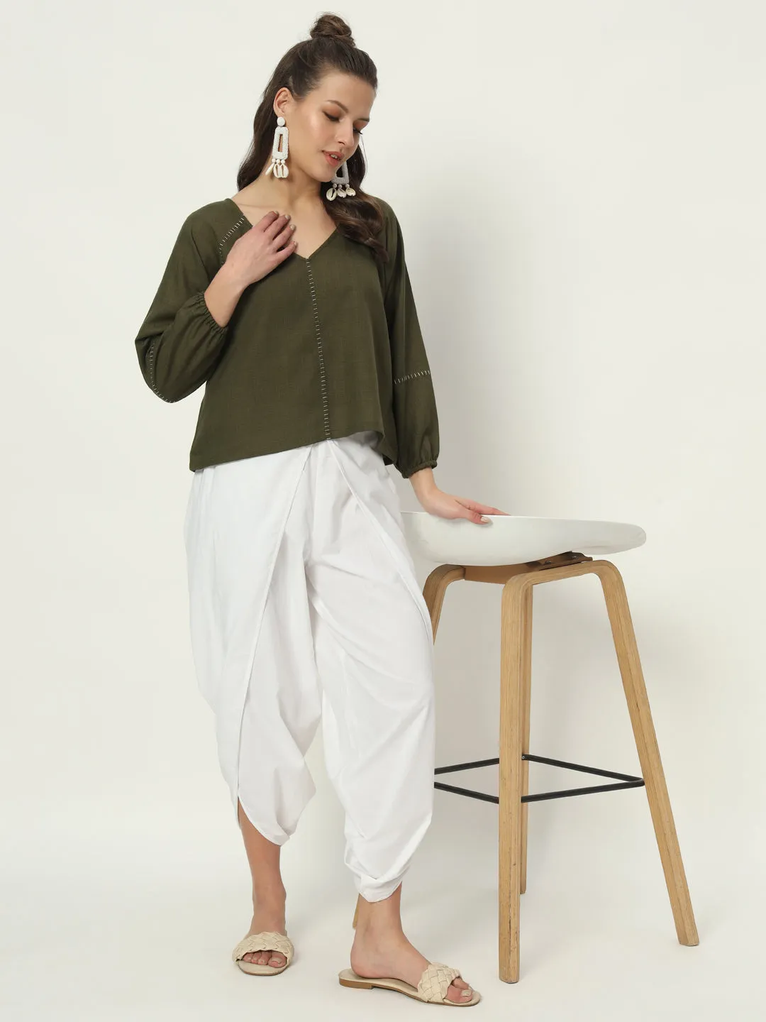 Cotton Embroidered V-neck Top