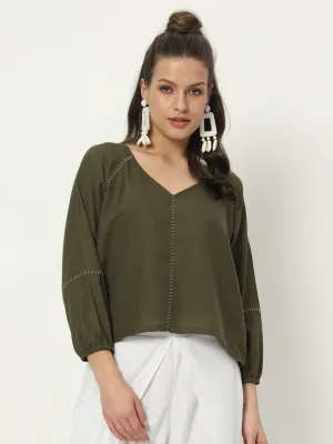 Cotton Embroidered V-neck Top