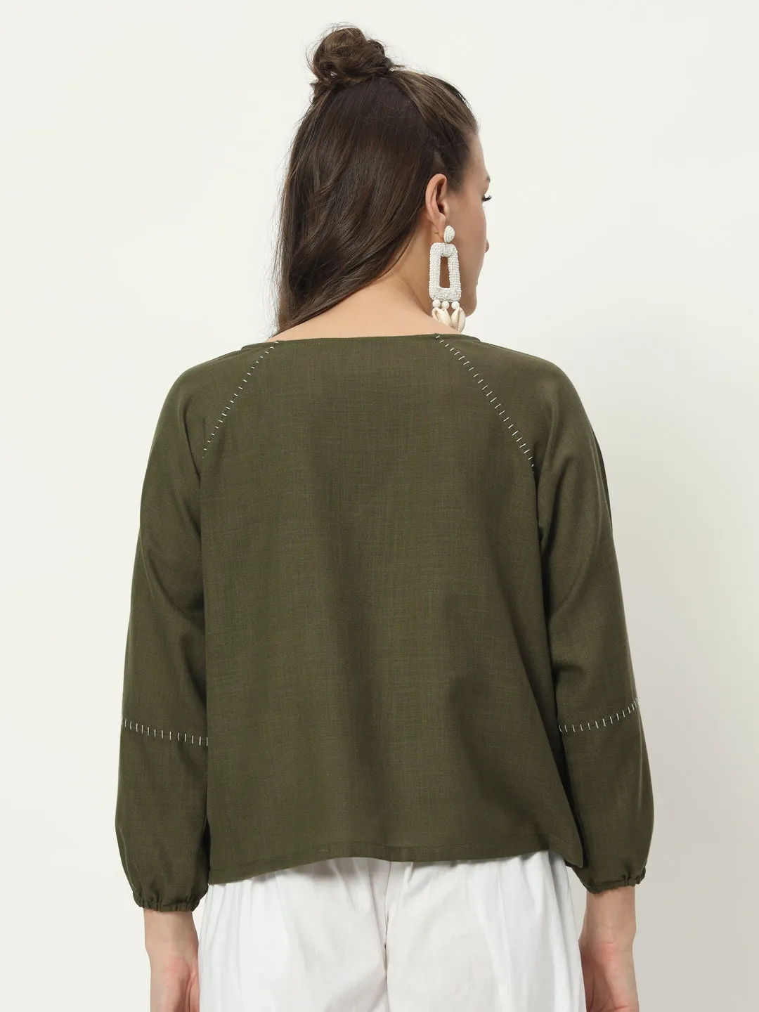 Cotton Embroidered V-neck Top