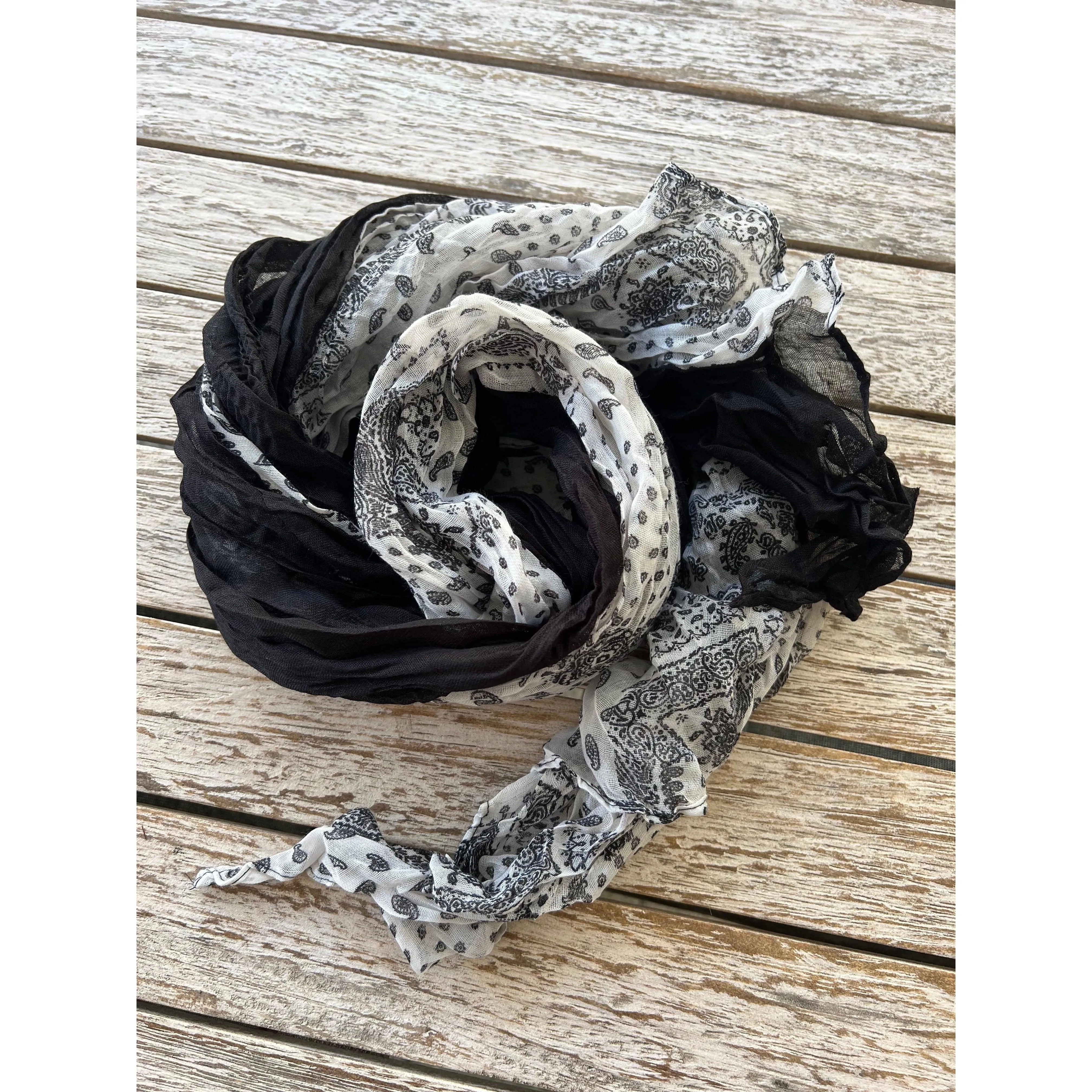 Cotton Scarf - Black & White Paisley