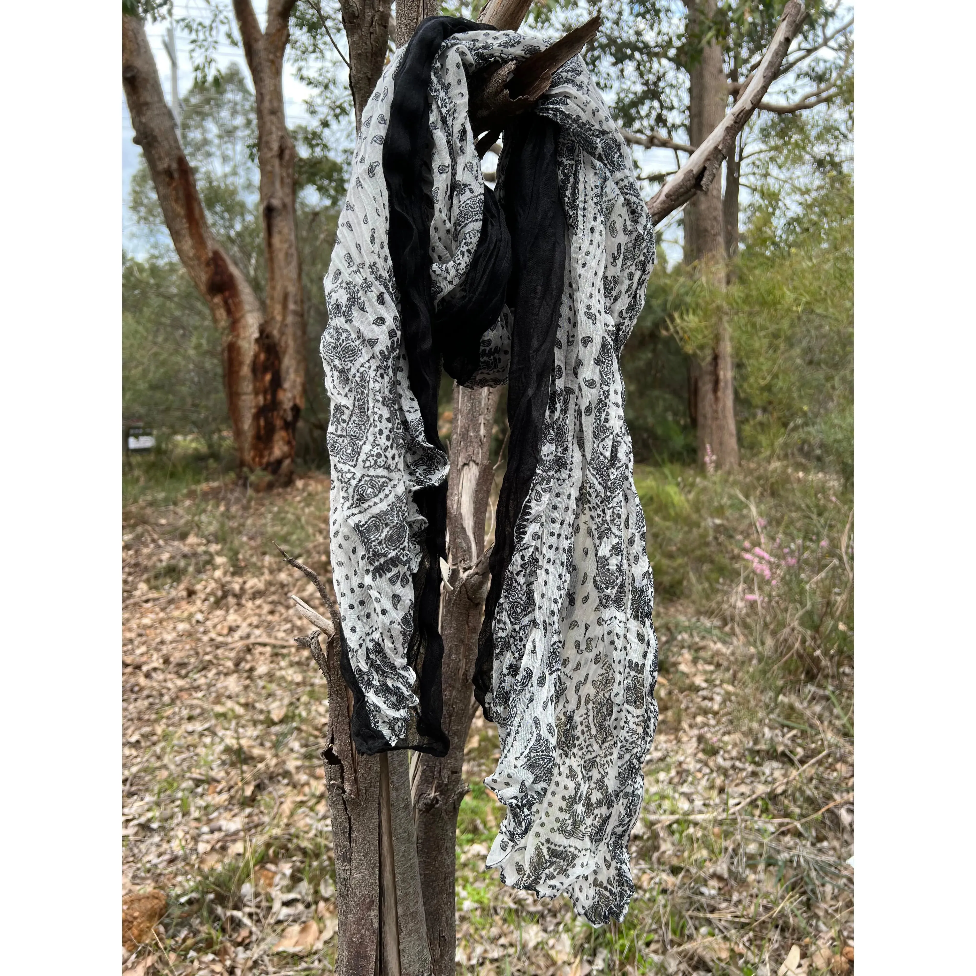 Cotton Scarf - Black & White Paisley