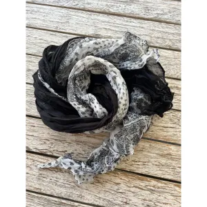 Cotton Scarf - Black & White Paisley