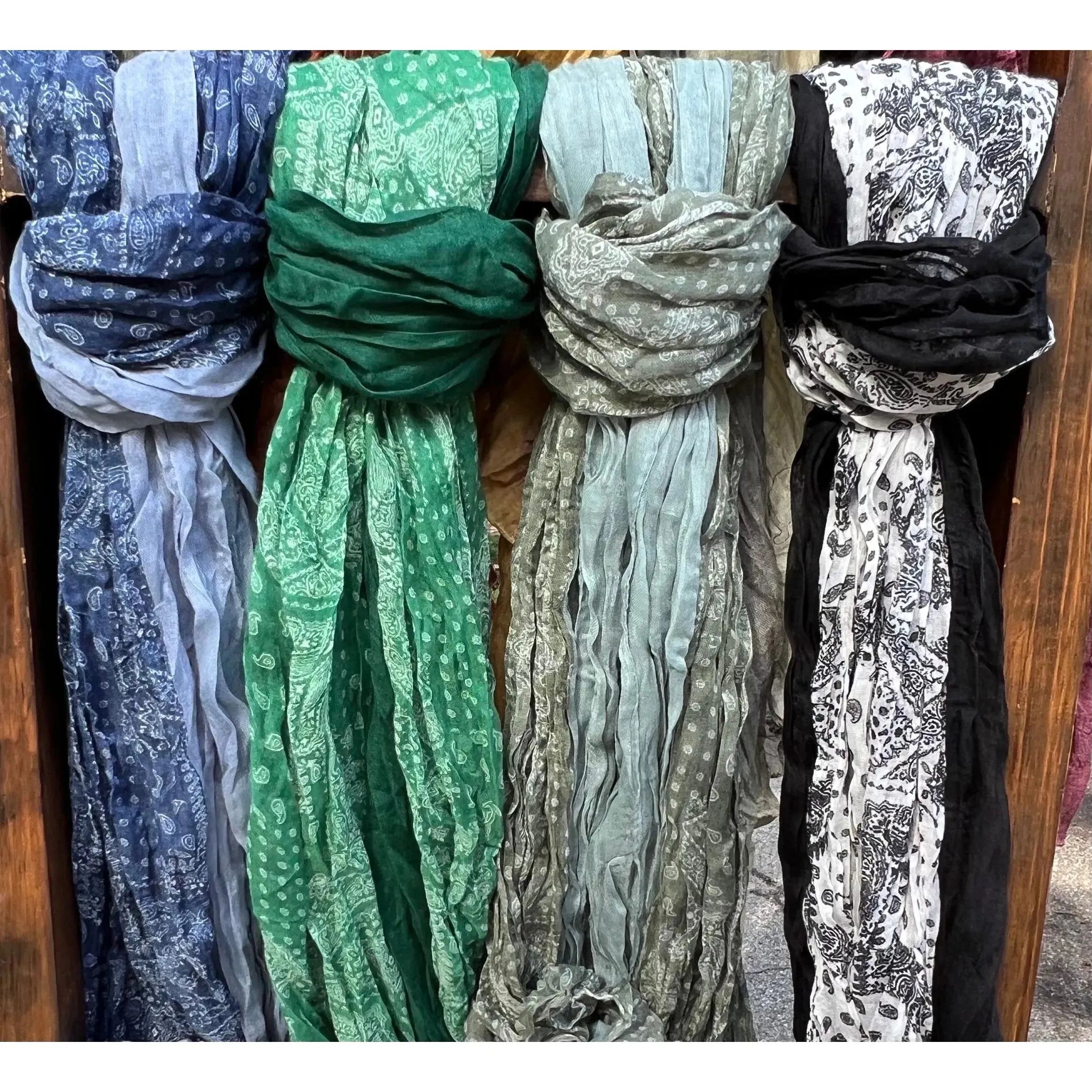 Cotton Scarf - Black & White Paisley
