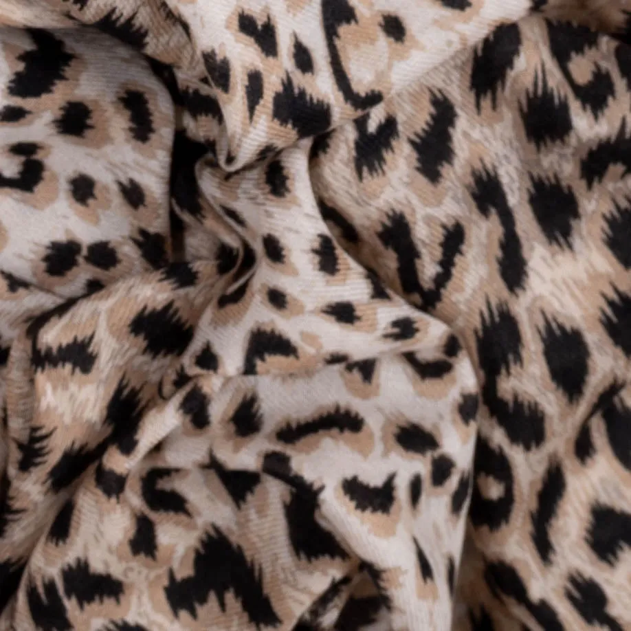 Dappled Leopard Print Cashmere and Silk Scarf