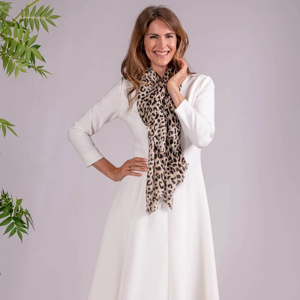 Dappled Leopard Print Cashmere and Silk Scarf