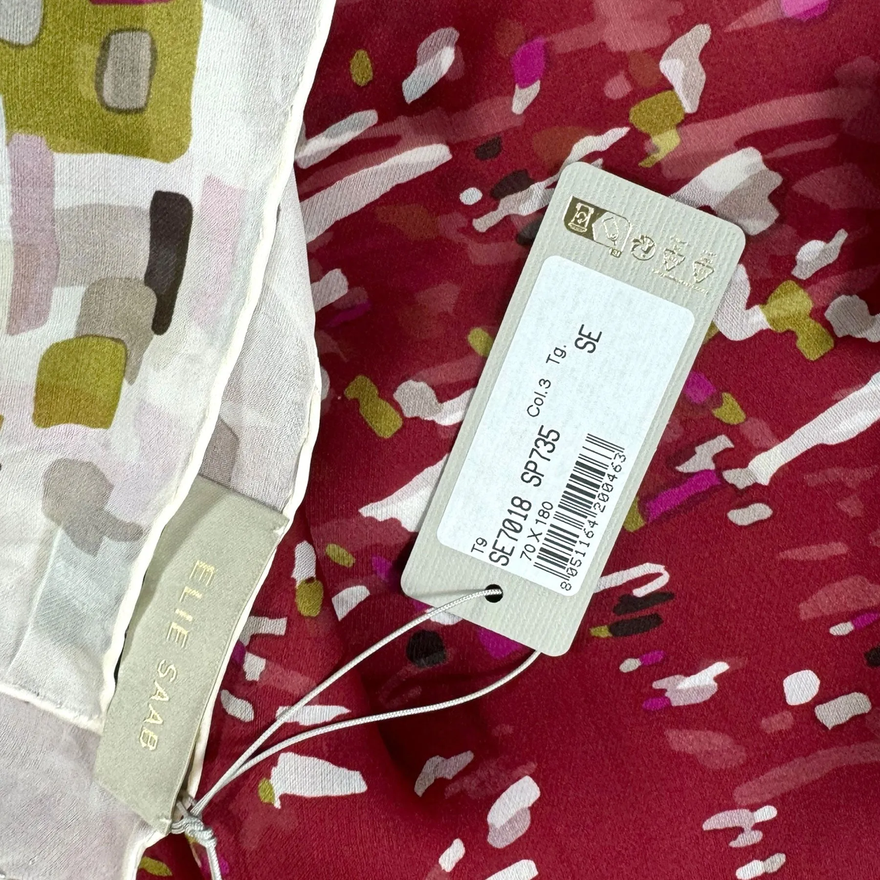 Elie Saab Scarf Bordeaux Fuchsia Gray Design - Chiffon Silk Designer Shawl