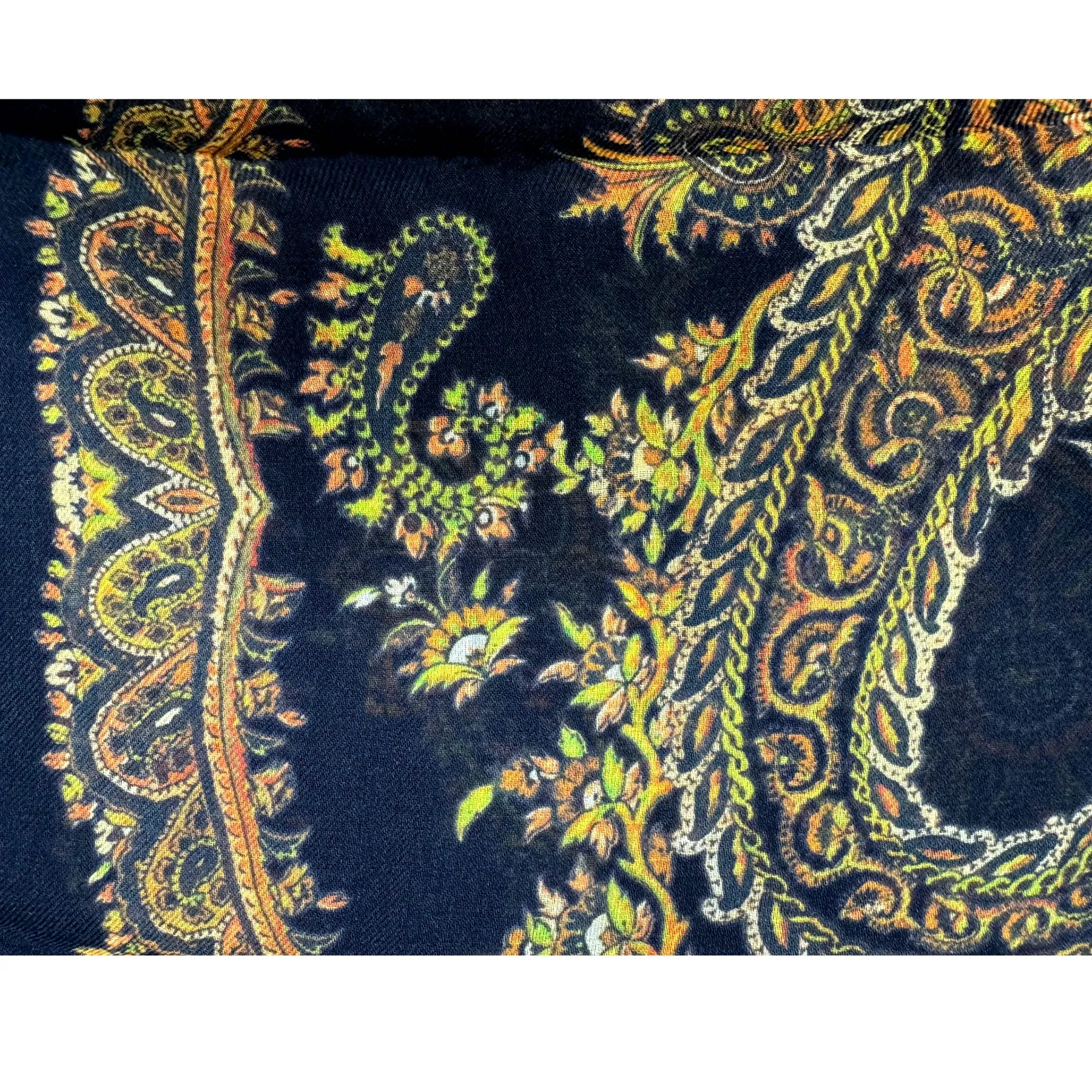 Etro Scarf Black Gold Floral Ornamental Design - Cashmere Shawl SALE