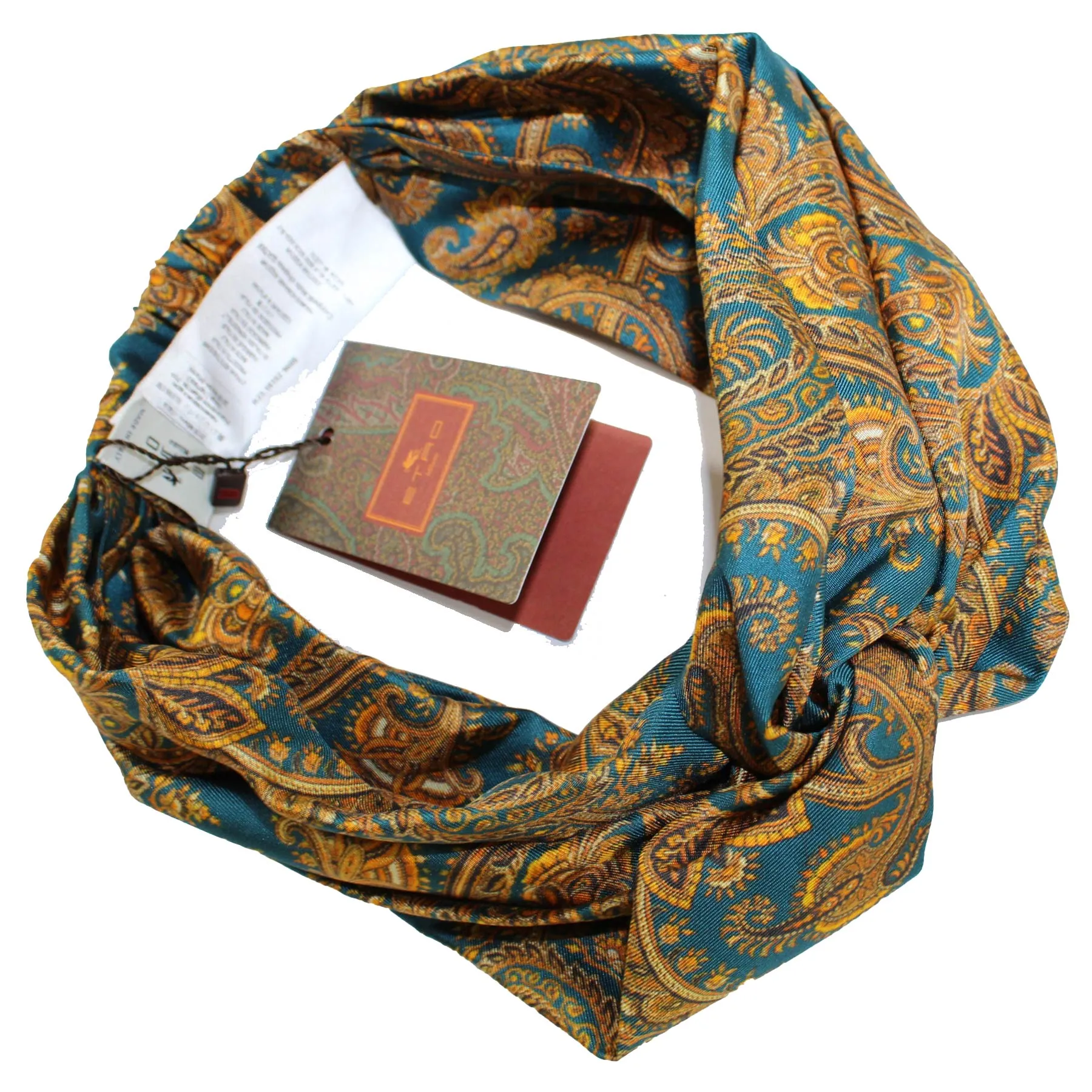 Etro Twisted Head Scarf Turban Turquoise Orange-Gold Paisley BLACK FRIDAY SALE