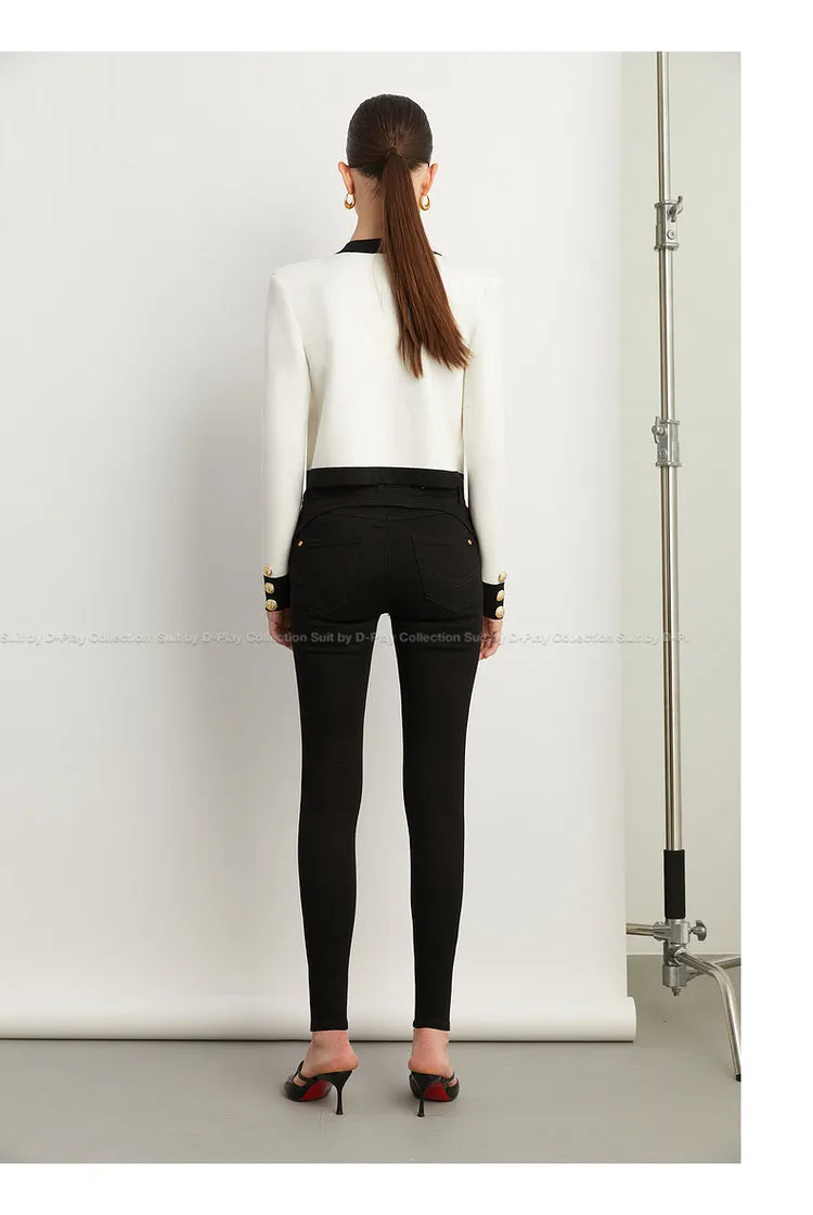 Fall Autumn Luxury White Black Embossed Button V-neck Knitted Cardigan Jacket - ISurt