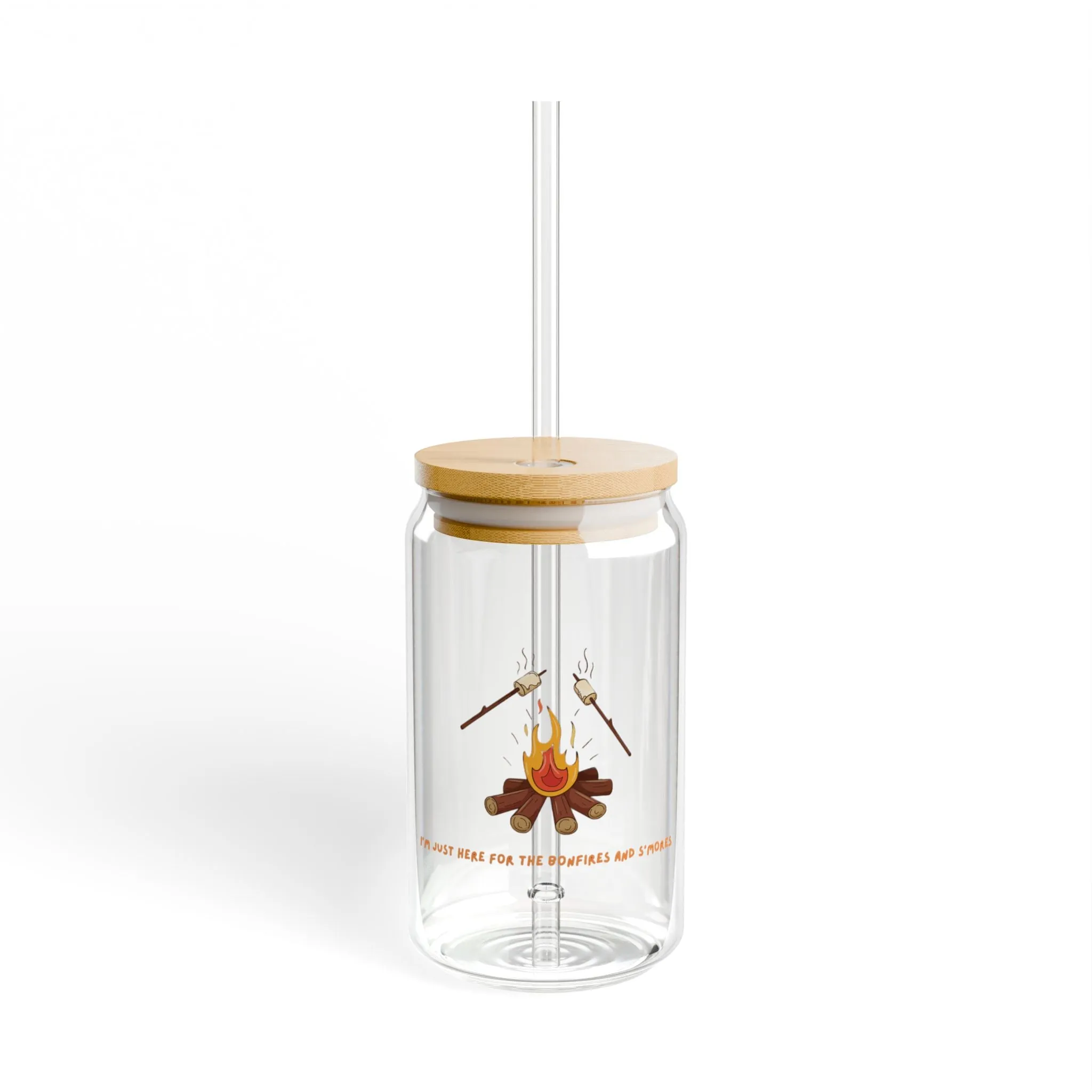 Fall Sipper Glass: ‘I'm Just Here for the Bonfires & S'mores’ – 16oz BPA-Free Tumbler with Bamboo Lid & Straw – Perfect for Autumn Gatherings & Thanksgiving Celebrations!