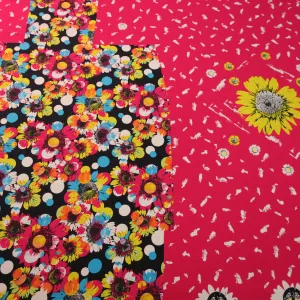 Fuchsia White and Black Floral China Silk Fabric