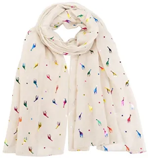 Giraffe Animal Print Women's Scarf Shawl Wrap By World of Scarfs (Glitter Giraffe Cream)