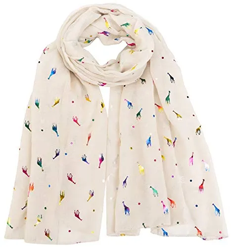 Giraffe Animal Print Women's Scarf Shawl Wrap By World of Scarfs (Glitter Giraffe Cream)