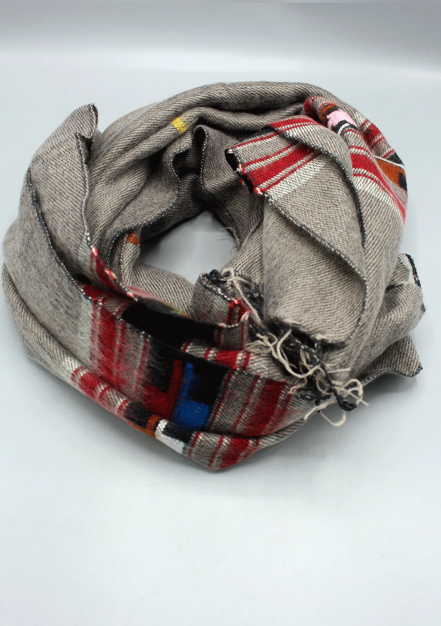 Grey Hand Loomed Yak Wool Shawl with Buttefly Pattern