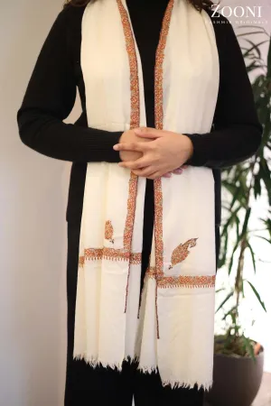 Hand Embroidered Kashmiri Hashia Stole/Wrap - White