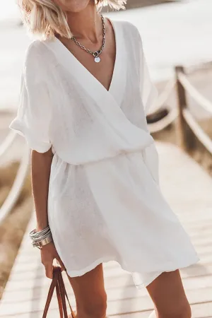 Ivyshape | Chic Cotton-Linen Kimono Mini Dress for Women