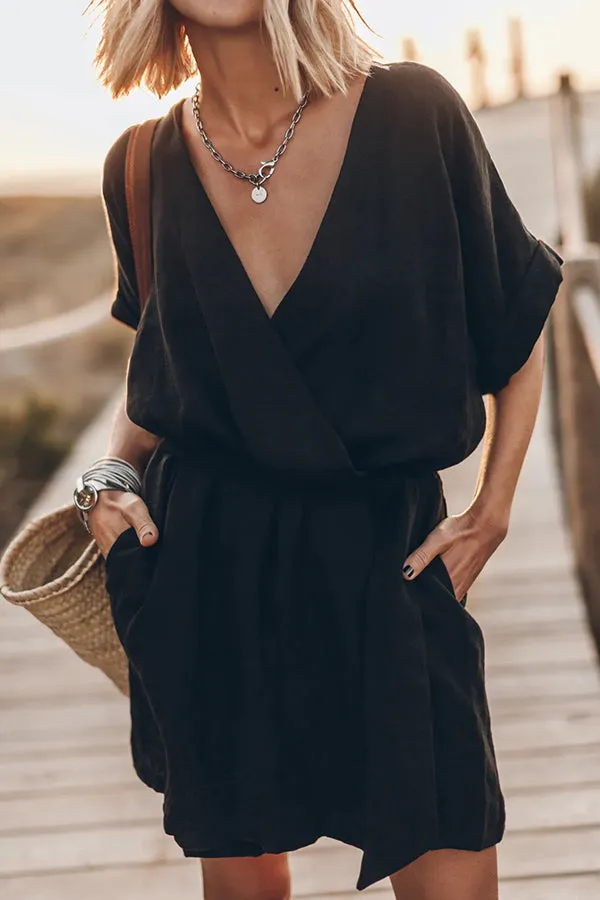 Ivyshape | Chic Cotton-Linen Kimono Mini Dress for Women