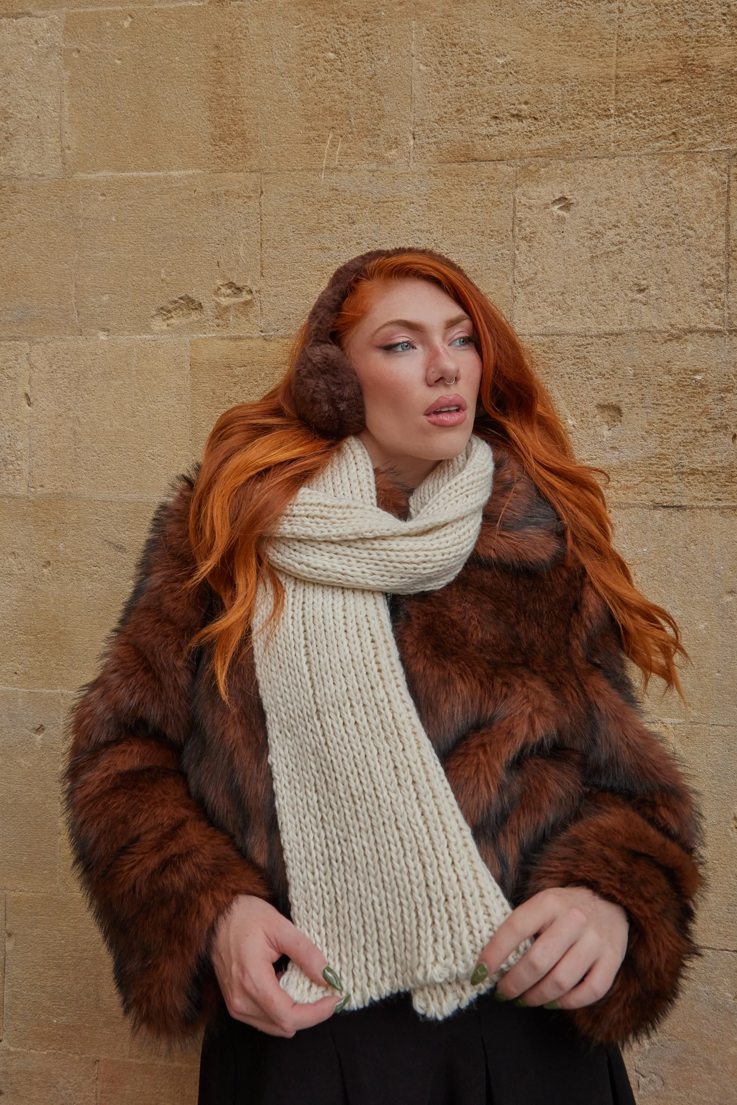 Knitted Chunky Scarf in Cream