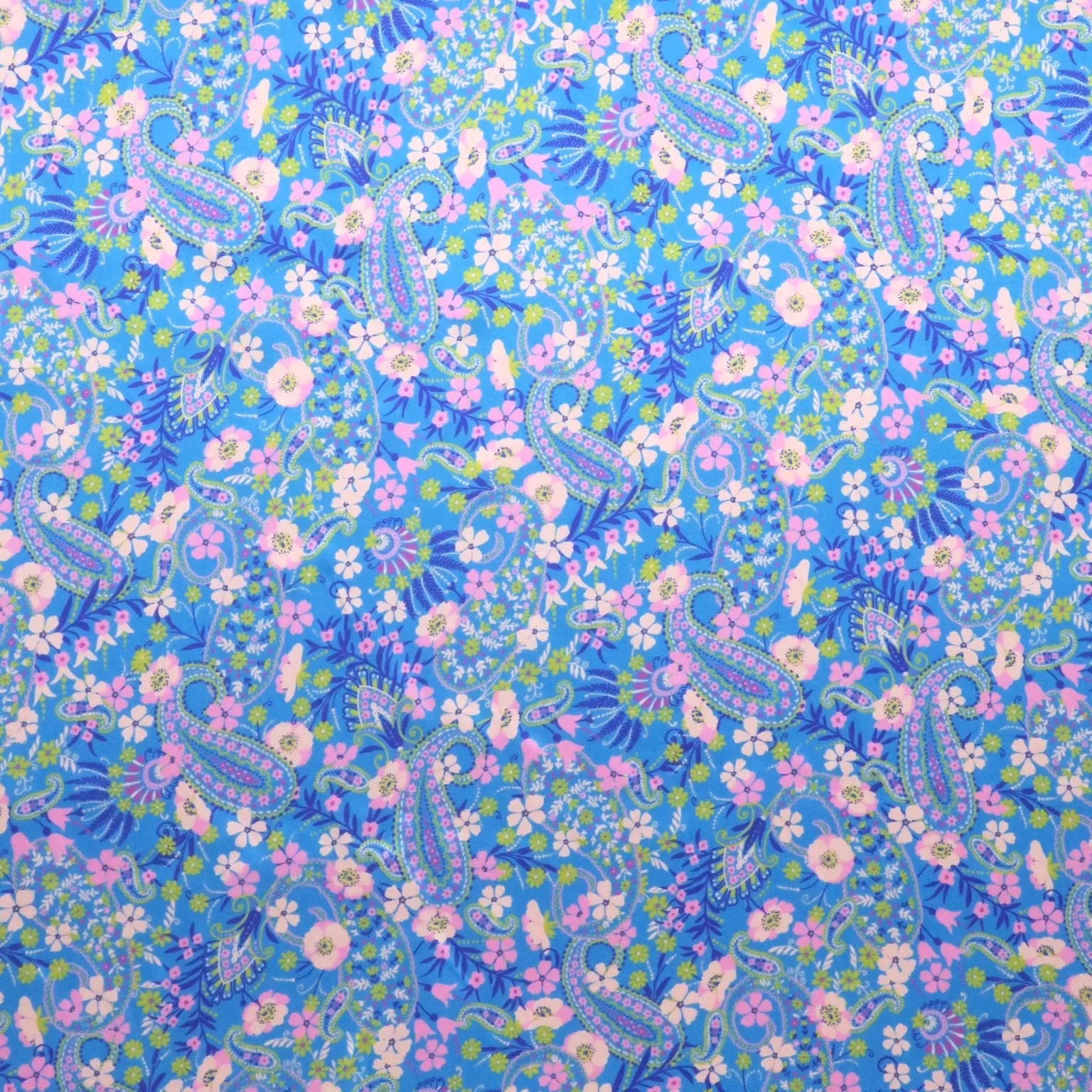 Light Blue Floral and Paisleys Printed Silk Charmeuse Fabric