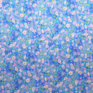 Light Blue Floral and Paisleys Printed Silk Charmeuse Fabric
