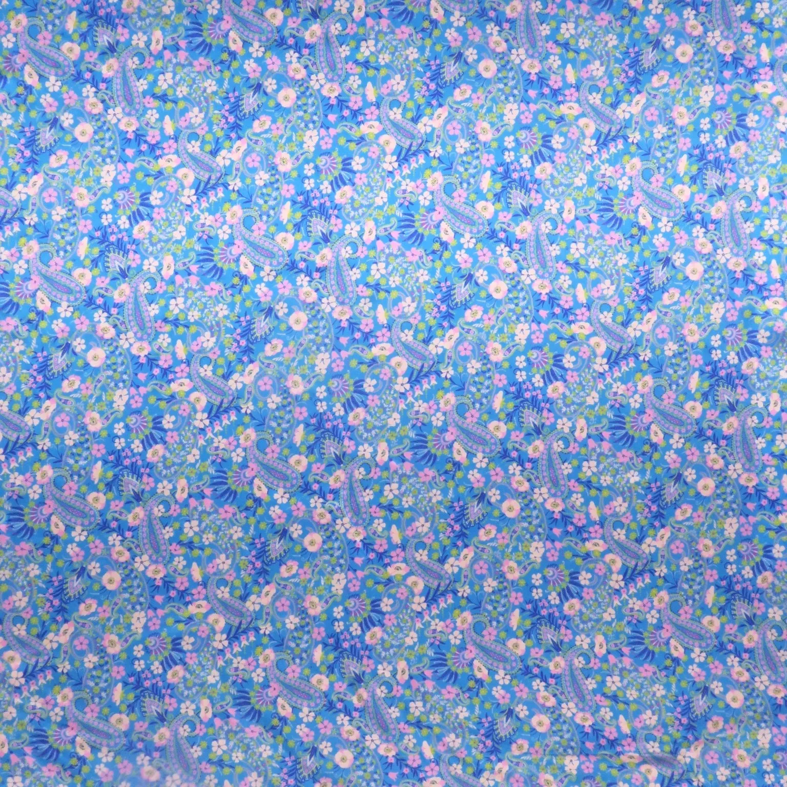 Light Blue Floral and Paisleys Printed Silk Charmeuse Fabric